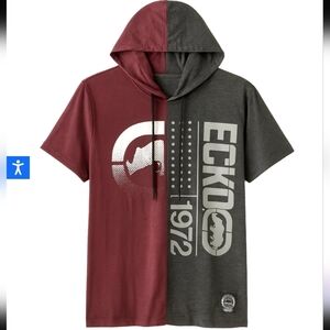 Ecko Unltd Men's Short Sleeve Hoodie T-shirt Sz Medium Burgundy Charcoal Heather